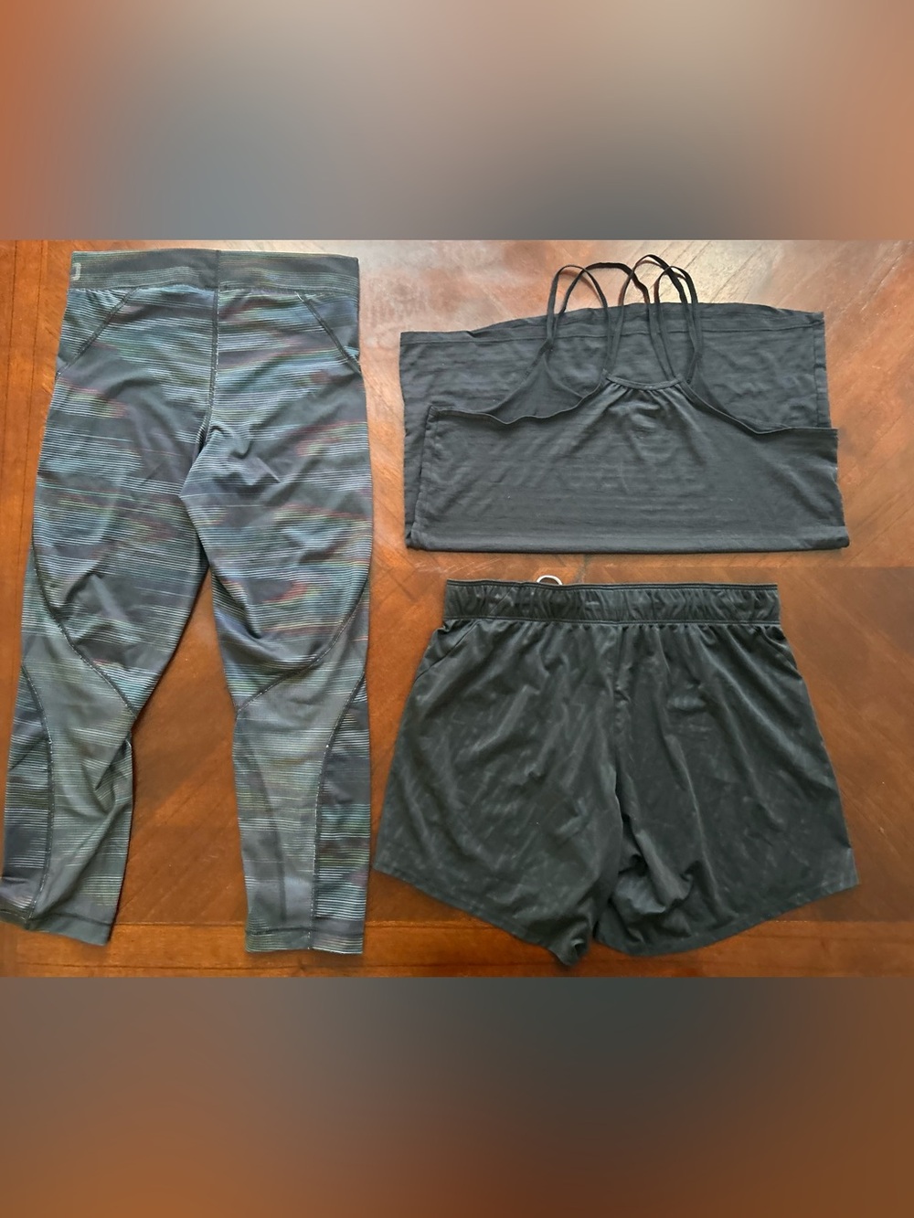 Nike Black Tank, Shorts & Multicolor Stripe Capri Leggings Set size M - Picture 9 of 9